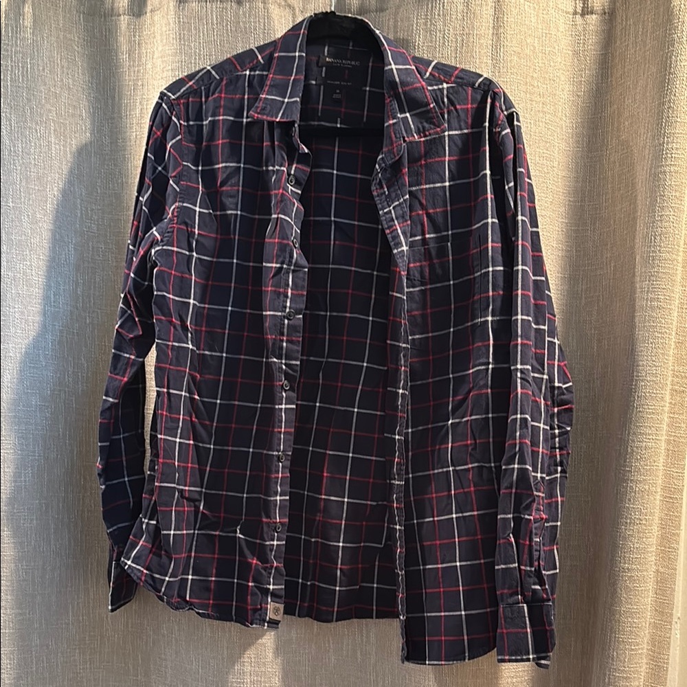 Banana Republic Luxe Flannel Plaid Button-Down Shirt Untucked Slim Fit M